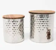 Uncommon James Hammered Silver Nested Canisters Set 2 New in Box