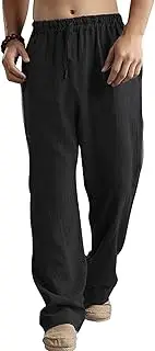 [Maiyifu-GJ] Men's Linen Casual Long Pants Lightweight Loose Fit Yoga Lounge Trousers Drawstring Elastic Waist Jogger Pant