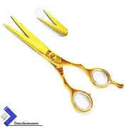 Professional Gold Color Barber Hair Cutting Scissors Hairdressing Shears Razor