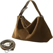 LYFDDP Genuine Leather Suede Tote Bags for Women, Suede Purse Suede Handbag Vintage Suede Slouchy Hobo Shoulder Crossbody Bag