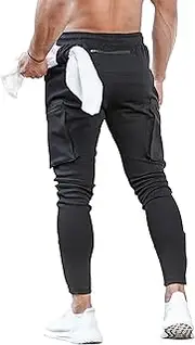 [MECH-ENG] Men's Active Tack Jogger Pants Fitness Tapered Sweatpants Slim Fit Trousers with Zipper Pockets