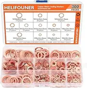 Copper Washer Assortment Set, SELIKOUR 300Pcs 12Sizes Copper Metric Sealing Washers Kit