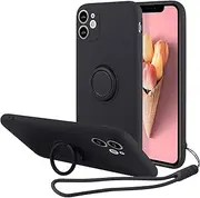 UEEBAI Case for iPhone XR, Slim Liquid Silicone Phone Case with 360 Rotatable Ring Holder Kickstand Fashion Hand Strap with Magnetic Car Mount Shockproof TPU Bumper Cover - Black