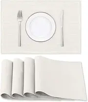 Smarcute Linen Placemats for Dining Table,Rectangular Placemat Waterproof & Heat Resistant Placemat for Kitchen/Dining Decor Set of 6 Solid Table Mats Washable, Ivory, 46X30cm