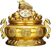 黄铜聚宝盆摆件如意铜金蟾招财聚财存钱罐办公室桌客厅 Home Decoration 装饰工艺品