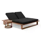 Arcadia Double Aluminium Sun Lounge In Teak Look With Round Side Table-Teak