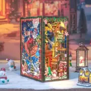 Christmas Wish Store DIY Wooden Book Nook Bookshelf Insert Miniature Dollhouse