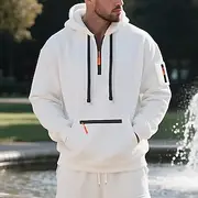 Men's Hoodie Quarter Zip Hoodie Fleece Hoodie Black White Navy Blue Khaki Light Grey Hooded Plain Pocket Quarter Zip Sports Outdoor Daily Holiday Polyester St
