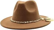 [Dcvmvmn] Men and Women Classic Fedora Hat with Pearl Tassel Chain Woolen Jazz Hat Big Brim Hat Flat Panama Hat, 08, One Size