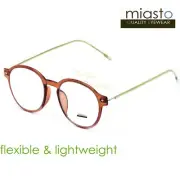 MIASTO ROUND PREPPY READER READING GLASSES+1.50 ULTRA LIGHT & FLEXIBLE (BROWN)