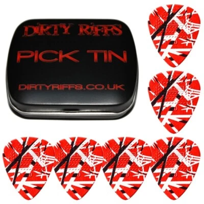 6 x Dunlop EVH 02 Van Halen Frankenstein 0.60mm Picks Plectrums In A Pick Tin