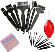 Small Anti Static ESD Safe Cleaning Dust Brush Kit for Phone Computer Keyboard Laptop Screen Camera Lens,ESD Precision Plastic Tweezers Set,Microfiber Cleaning Cloths,Air Blow Cleaner
