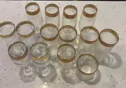 Cellini 24k Gold Rim Etched Set 4 Bubbly,3 Wine 1 Rocks Glasses6 High Ball Italy