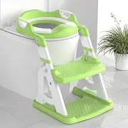 Potty Training Seat with Step Stool Ladder, Foldable Potty Training Toilet with Triangle Body Design Ladder, Sturdy Comfortable Toilet Training Potty Seat with Non-Slip Steps Soft Pad for Kids(Green)