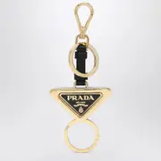 [Prada] Divisible black leather and metal key ring One size Metal