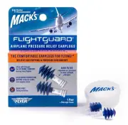 Mack's Flightguard Airplane Earplugs 26dB NRR Pressure Relief & Noise Reduction