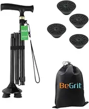 BeGrit Adjustable Walking Stick Aluminum Folding Canes with Ergonomic Grip Carry Bag Free Standing Metal Collapsible Durable Walking Aid for Women Men Ladies Disabled