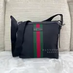 睿鈞國際精品 GUCCI 631199 經典綠紅綠織帶帆布斜背包.黑 現貨