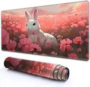 RMJKXQZG for MTG Playmat 24" x 14" with High Elastic Rubber Base Non-Slip Rubber Sole HD Printing for MTG Mat Magic Mat Card Playmat Magic Playmat Gaming Mouse Pad, White Bunny Pink Flowers