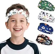 [VVQWCY] Children's Headbands, Pack of 4 Football Children's Headbands, Baby Boy, Thin, Ultralight and Elastic Hairband, Boy, Sports Headband for Running, Football, Cycling