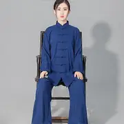 Women's Men's Soft Cotton Line Tai chi Suit Kung fu Wushu Martial Arts Uniform Wing Chun Jacket Pants blue XXXXL