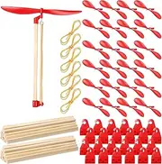 Leyndo 24 Set Helicopter Kit 6" Plastic Propeller for Stem Activities Propeller Blades with Rubber Band Wood Sticks for Airplanes and Helicopters from School and Research Institution, Red
