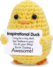 Inspirational Positive Crochet Duck Emotional Support Plush Doll with Keychain