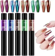Chrome Nail Powder - Gel Polish Nail Powder Pen - Set of 5 Fake Fingernail Glitter Decorations for Home Salon, Manicure Art Supplies