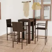 5 Piece Outdoor Bar Set with Armrest Poly Rattan Brown