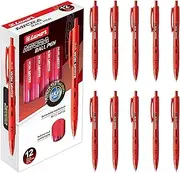 [Luxor] Micra Ball Point Pen, Red, 0.8MM Medium Point - Box of 12, Ultra-Low Viscosity Ink, Rubberised Comfort Grip, Retractable Ballpoint Pen Mechanism for Precision Writing, School & Office Supplies