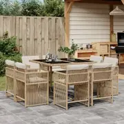 9 Piece Garden Dining Set with Cushions Poly Rattan vidaXL