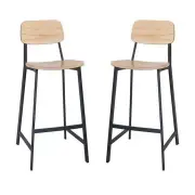 Set of 2 - Espriit Enfys Industrial Bar Stool 75cm - Black Frame - Natural Oak Back - Natural Veneer Seat