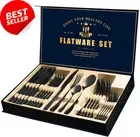 24Pcs Black Silverware Set for 6, Stainless Steel Flatware, Dishwasher Safe