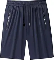 [rismart] Men's Quick-Drying Shorts Training Running Walking Sporty with Zip Pockets, Navy ice Silk, L