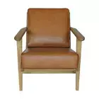 ATTICUS PU TAN ARMCHAIR LOUNGE CHAIR EASY CHAIR SOLID OAK FRAME