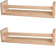 2Pcs Bookshelf,Natural Wood Floating Wall Bookshelf for Kids,Nursery Shelves for Wall,Bathroom Decor, Kitchen Spice Rack