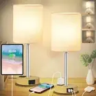 Upgrade AC Outlet Bedside Table Lamp, Touch Control Lamp with USB A+C Port Wood