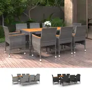 Garden Dining Set 9 Piece Poly Rattan Dinner Table and Chair Black/Grey vidaXL