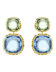 [Swarovski] Cushion Cut Gold-Tone Plated Chroma Drop Earrings in Multi