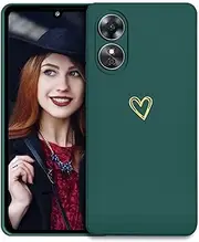 [POUHYE] Mobile Phone Case for Oppo A17 Case, Soft Silicone Case with Heart, Camera Protection and Screen Protection, Ultra Thin Shockproof Non-Slip Protective Case for Oppo A17 Dark Green