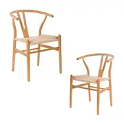Ark Wishbone 2pc Set Dining Chair Replica Hans Wenger Beech Timber Wood Natural