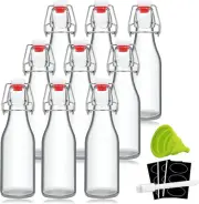 8oz Glass Swing Top Bottles with Airtight Caps - 9 Pack for Home Brewing