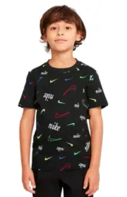 Nike Kids Boys Tee Shirt Medium 6 Script Swoosh Toss All Over Print Black Black