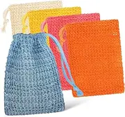COOLHIYA Set of 10 Exfoliating Soap Bags Mesh Pockets Drawstring Cotton Linen for Quick Drying Bath Accessories