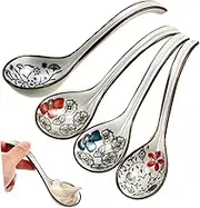GLEAVI 4 Pcs Ceramic Soup Spoons Elegant Asian Dining Spoons for Home Restaurant High Temperature Resistant for Ramen Noodles