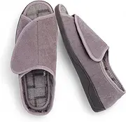 [EUROPEAN SOFTEST] Men's Wide, Extra-Wide Furry 80-D Memory Foam Diabetic Slipper with Adjustable Closures, Extra Wide Width Warm Plush Fleece Arthritis Edema Swollen Diabetic House Shoes Machine Washable w/Anti Slip Sole