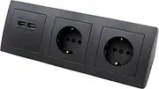 Socket Block 2-Way & 2 x USB 2.4 A Anthracite | Construction Socket Strip Corner Socket Table Socket Base Socket | 230 V / 16 A | & 15 cm Cable | IP20 | 3600 W