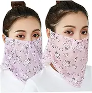 HEALLILY 2Pcs Floral Pattern Breathable Sunscreen Face Mask for Summer Sun Protection UV Shielding Neck Cover for Outdoor Activities Purple Pink