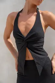 Palm Tree Paradise Halter Top Black