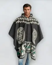 Alpaca Poncho Hood gray Soft and Comfortable Wool | Navajo Design | Handcrafted